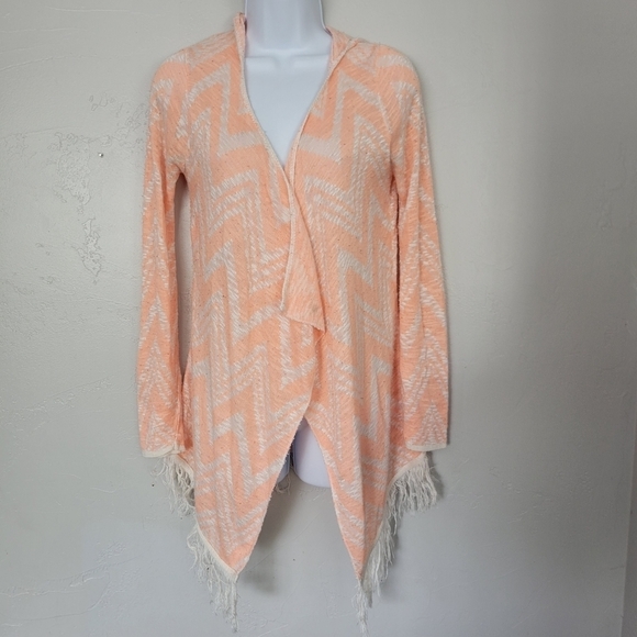 Maurices Orange White Chevron Long Sleeve Cardigan Hooded Neon Medium - Picture 1 of 8